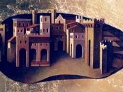 Stagione-La citta' itrovata (olio e foglia d'oro su tavola cm.40x80)