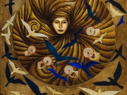 La Regina (olio,collagee oro su foglia d'oro su tavola cm.60x50)